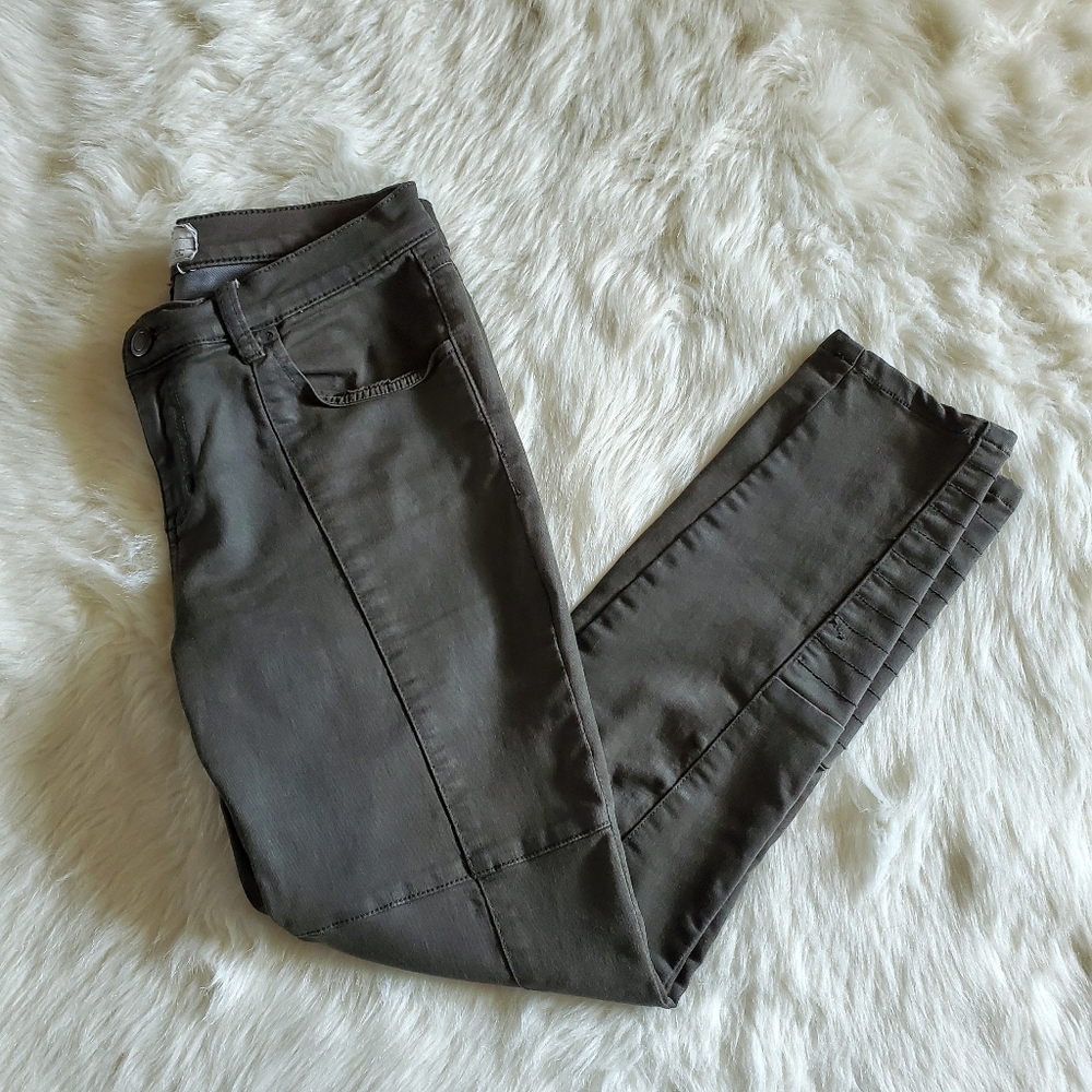 Free People Jillian Moto Seam Detail Skinny Jeans Olive Army Green Size 28 - Picture 6 of 13
